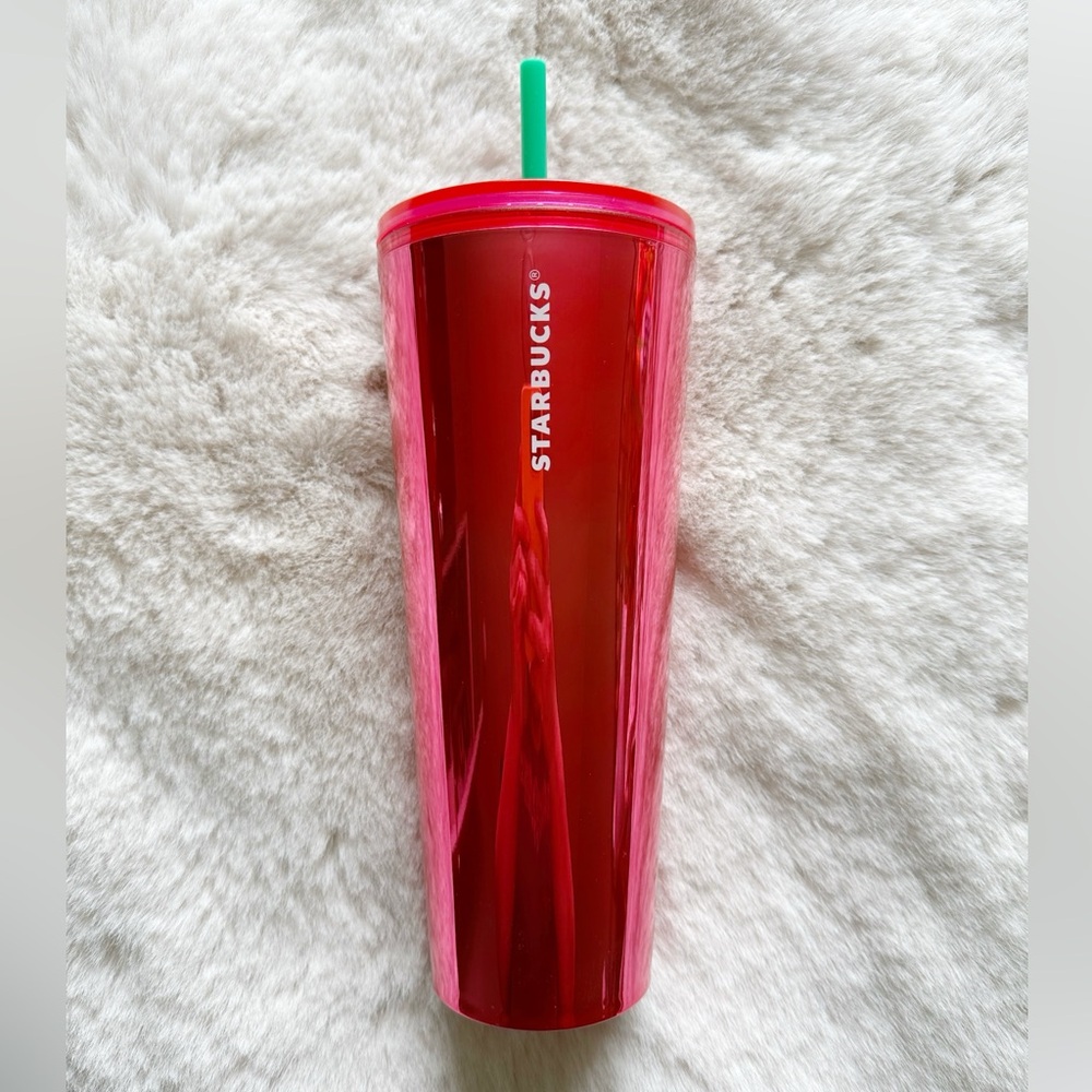 Starbucks Bold Red/Pink Tumbler with Green Straw